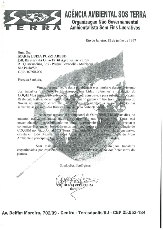 Carta da Agência Ambiental SOS Terra de 18 de junho de 1997