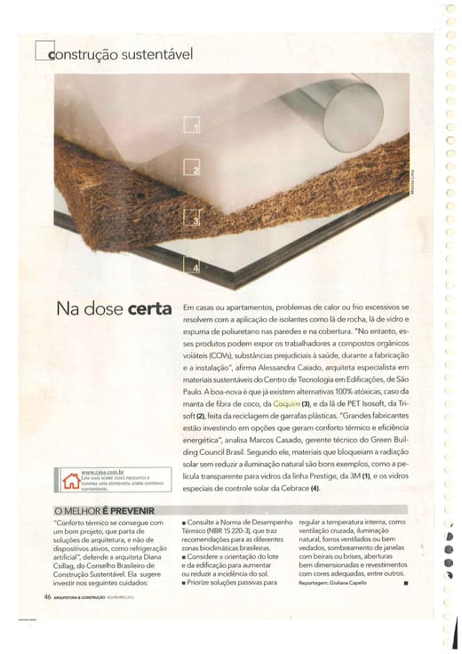 Reportagem da revista Arquitetura e Construção de novembro de 2010 sobre isolamento térmico