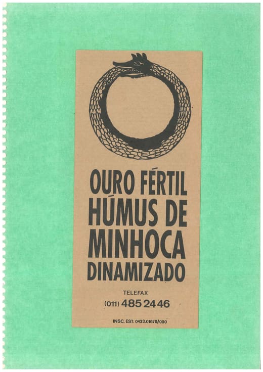 Etiqueta do Húmus de Minhoca Dinamizado da Ouro Fértil com o símbolo do ouroboros